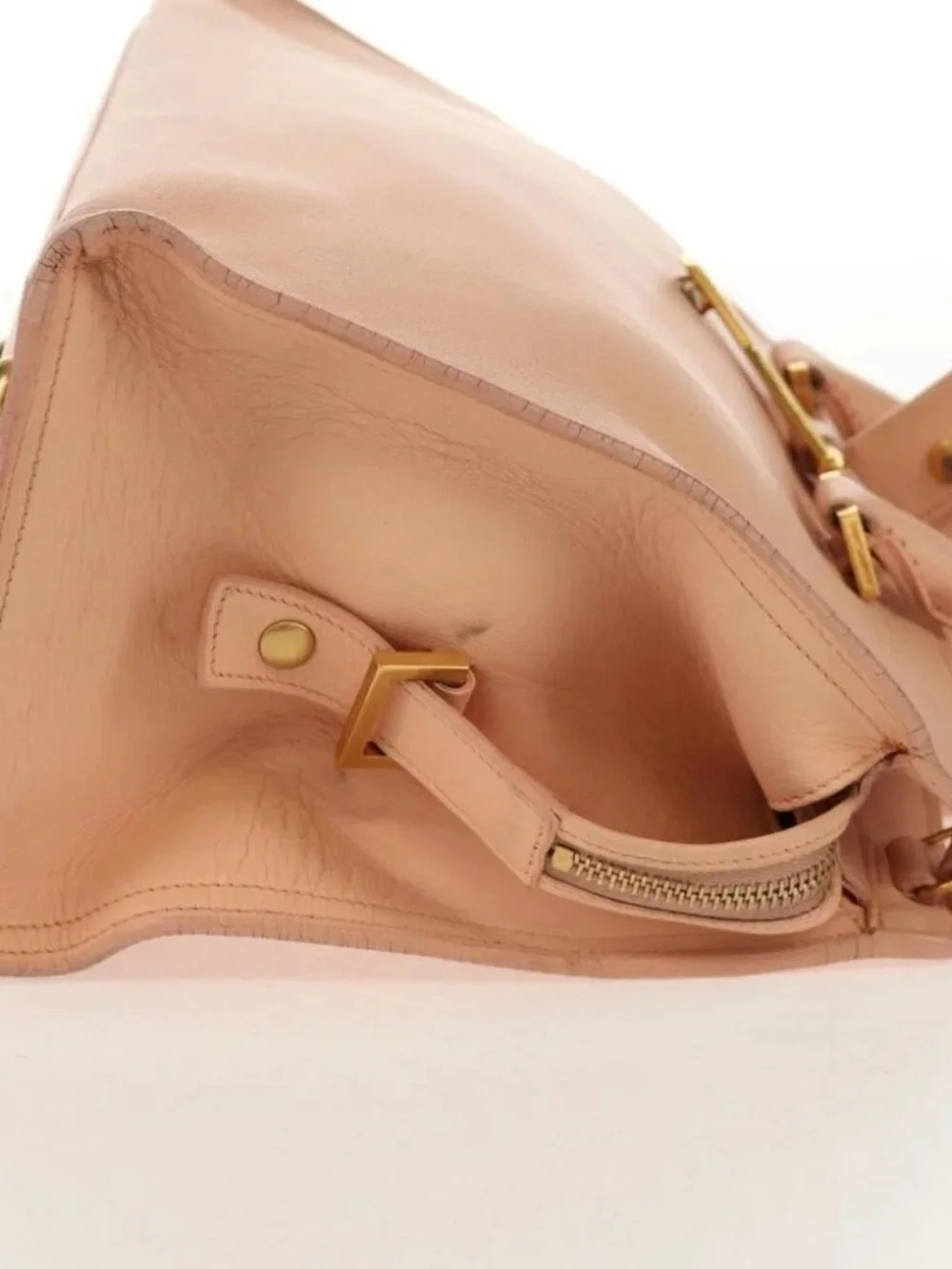 SAINT LAURENT Petit Kabas Hand Bag Leather 2way Pink Gold Auth - Picture 5 of 15